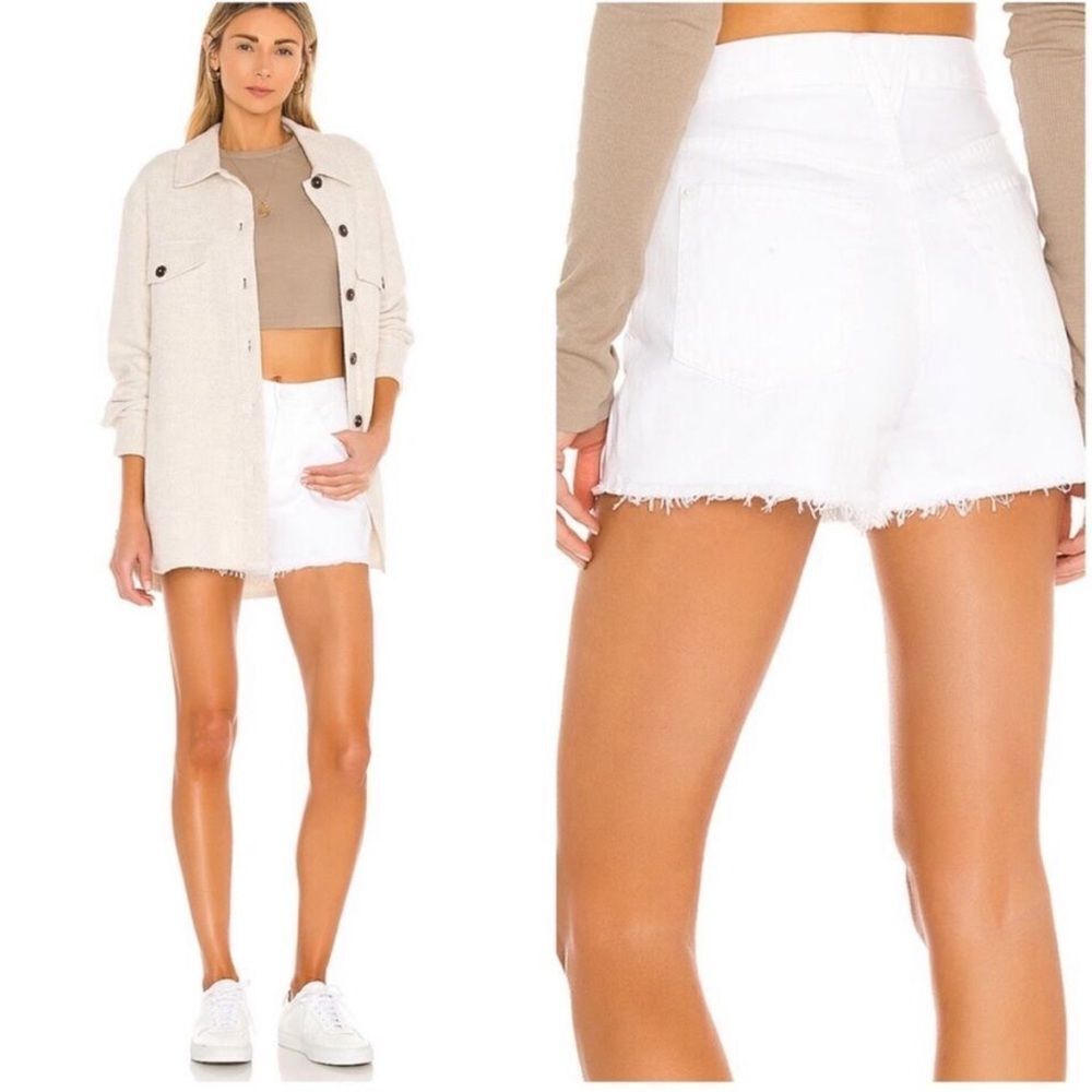 7 For All Mankind Monroe Revolve Cut Off Raw Hem Shorts Clean White- Size 25